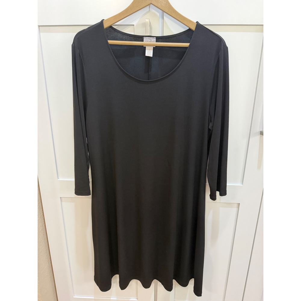 Chico's Travelers Black Shift Dress 3/4 Sleeve Scoop Neck Size 2 Large 570212495